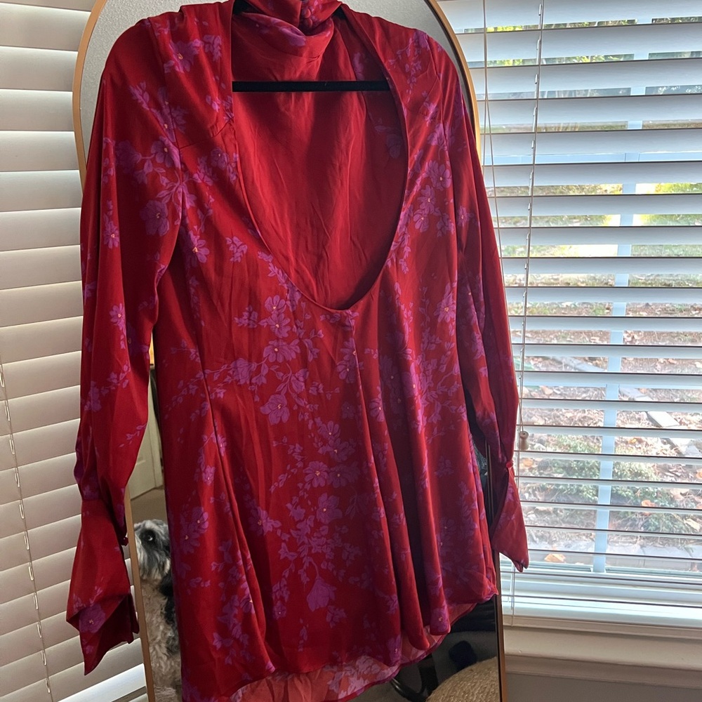Free People Red and Purple Floral Long Sleeve Dress - Picture 6 of 9